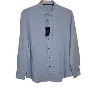 Michael Strahan Men's XL Slim Fit Blue Performance Dress Shirt 4 Way Stretch NWT